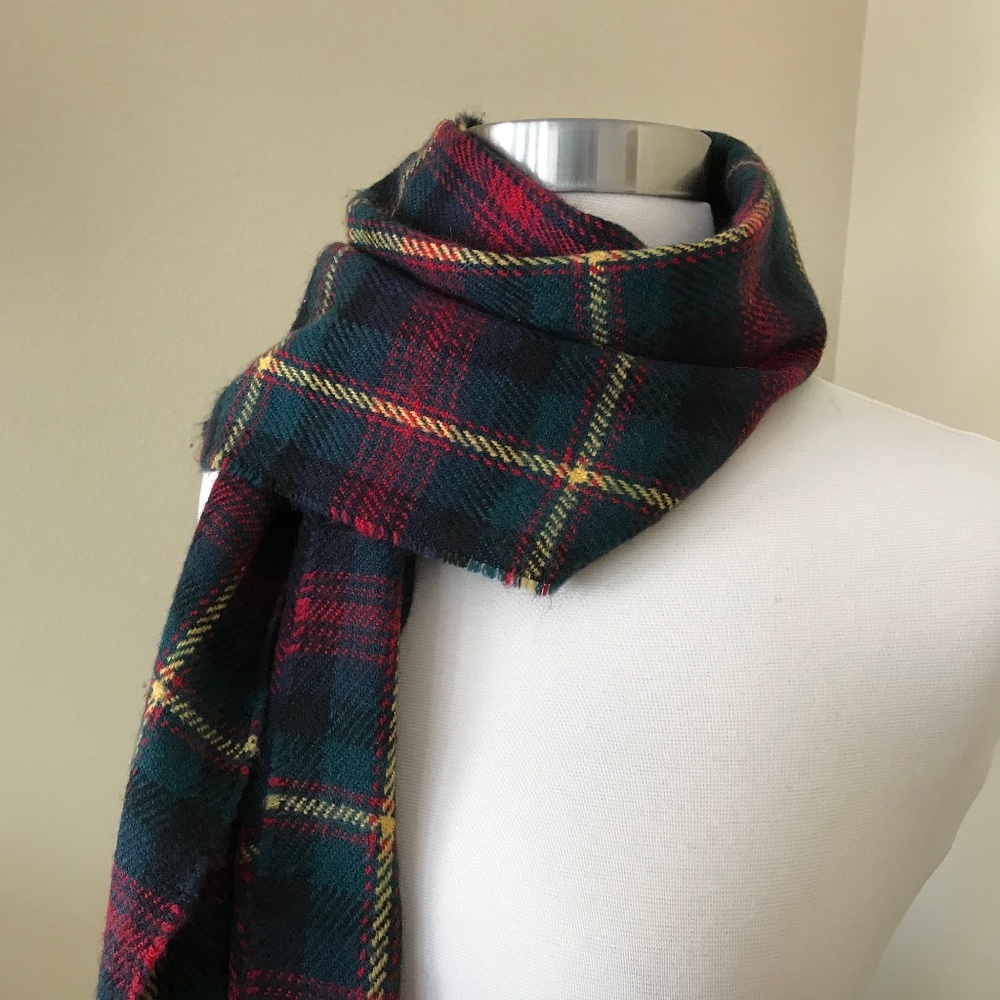 Vintage 90s Plaid Green Red Scarf Warm FINAL SALE